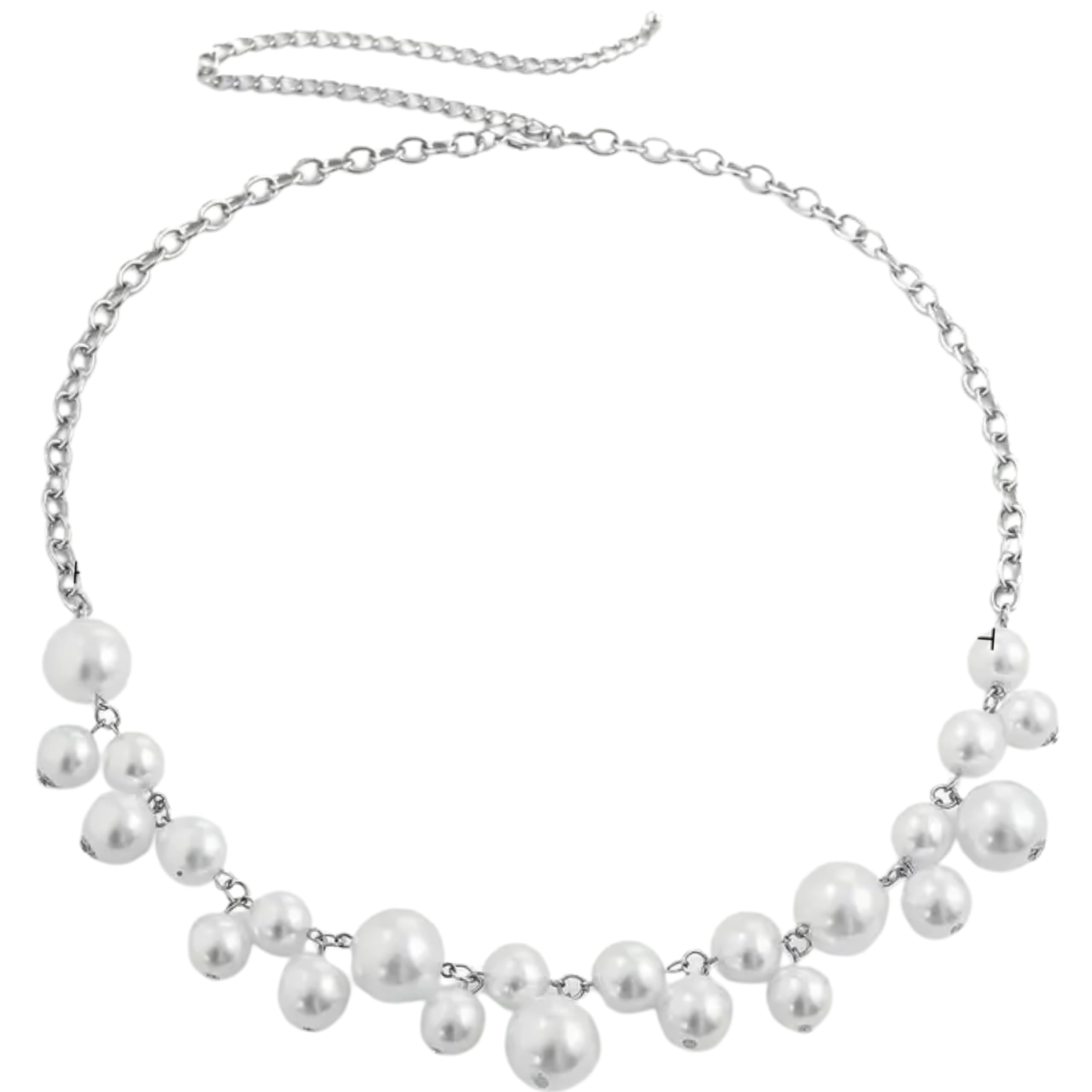 SNOWY SHOP Handmade Western Design Pearl Silver Toned Kamarband Body Chain | Adjustable Stomach Waist Chain for Women & Girls | Stylish Pearl Belly Chain Jewellery for Beachwear, Nightclub, Party & Festival Outfits-image-44