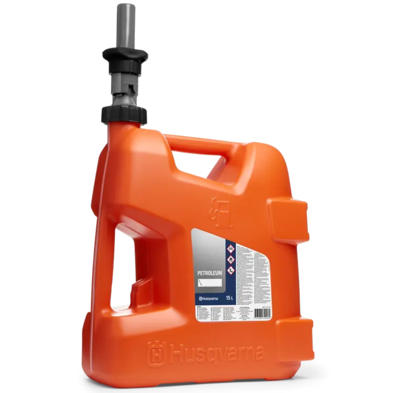Husqvarna Benzinkanister 15 Liter orange, mit Kraftstofftülle, grau
