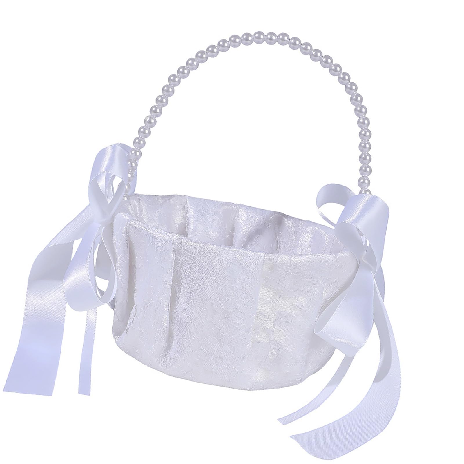 Pearl Bow Floral Basket for Wedding Delicate Pearls Accents Photo Props Compact Pearl Trim Basket for Flower Storage and Photo Props At Receptions