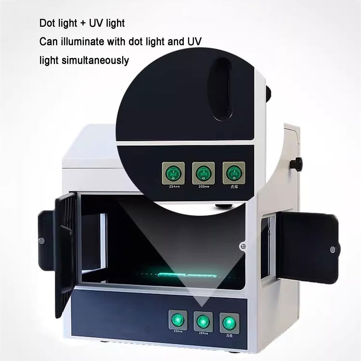 Analizzatore ultravioletto UV Dark Box, rilevatore di fluorescenza 254nm/365nm con finestra di osservazione, tester da laboratorio a tripla porta per analisi del prodotto