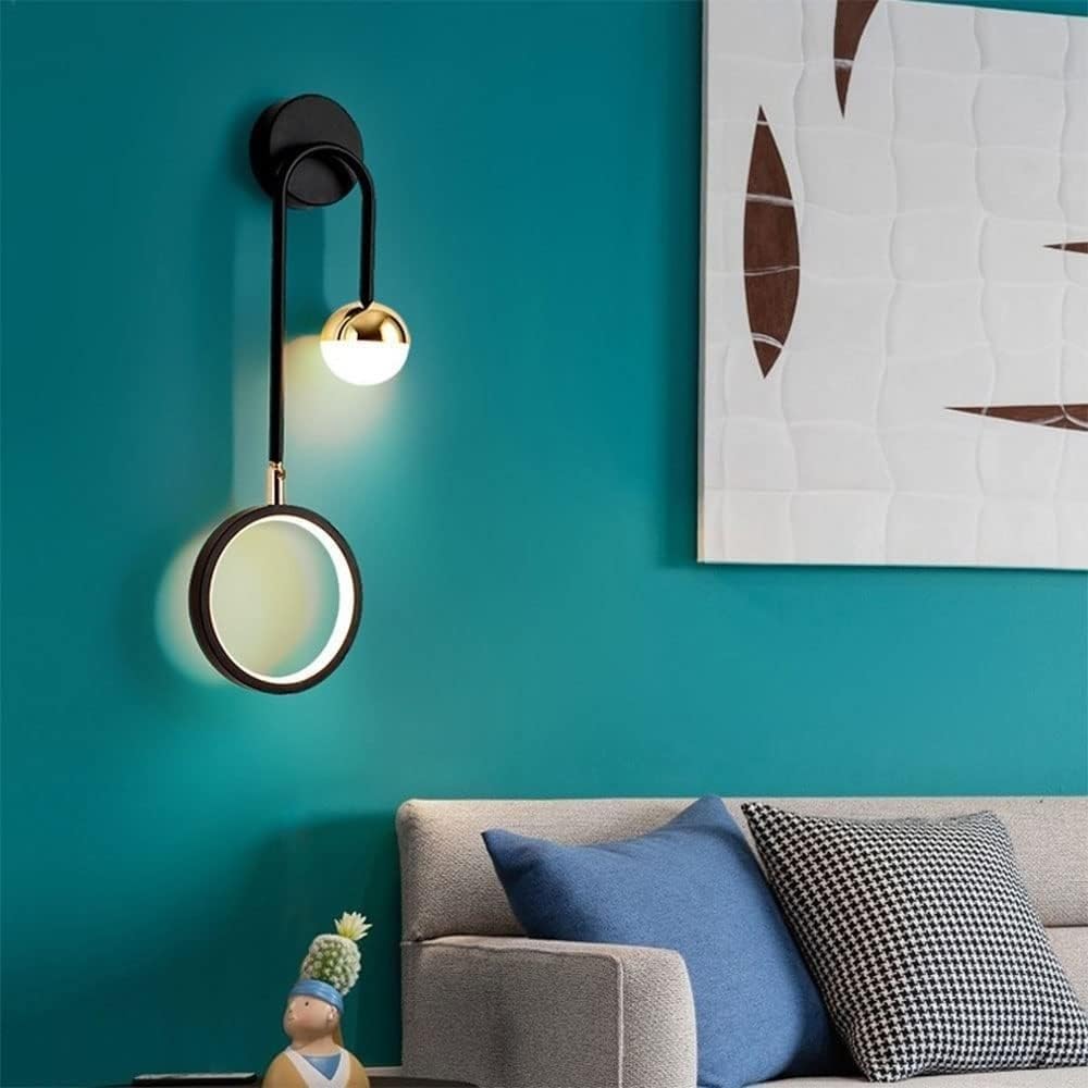 Lampa ścienna pierścieniowa 2 światła ściemnialne, czarny złoty nowoczesny balon z diodami LED, okrągłe światło nocne do sypialni, salonu, gabinetu i korytarza oświetlenie wpuszczane