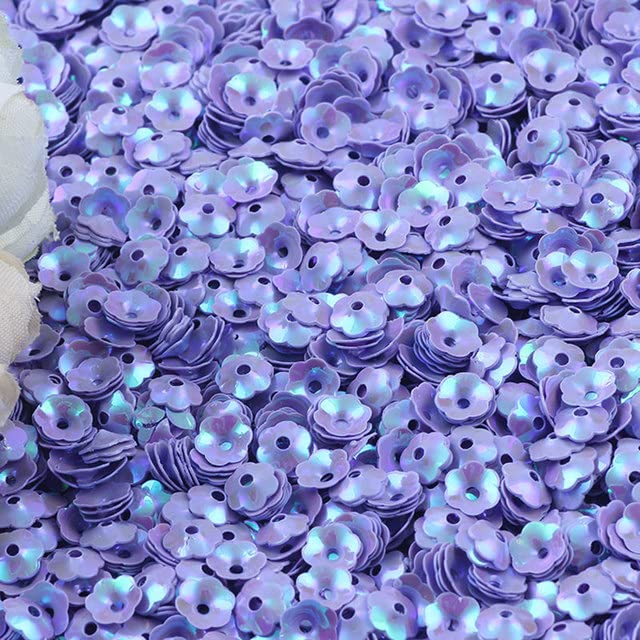 Cekiny, Kwiatowy kształt PVC 6mm Brokat Konfetti Nail Art Dekoracyjne DIY Akcesoria Do Szycia(Light Purple)