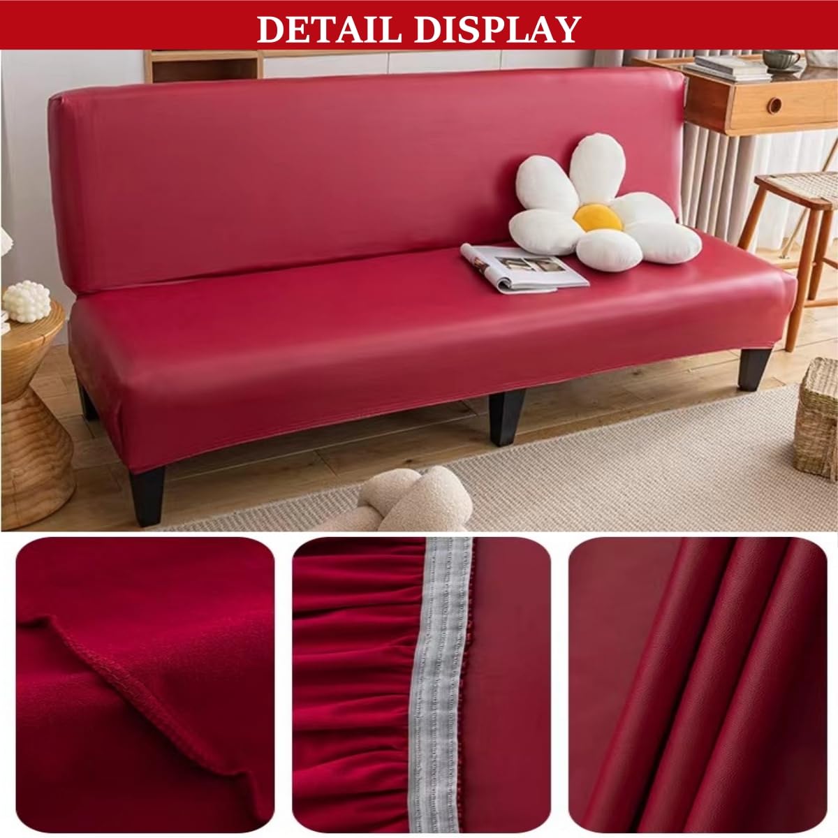 Funda para Sofá Clic Clac Sin Brazos, Funda De Futón Cama Elastizada PU Leather, 2-3 Plazas Elástico Escudo De La Cubierta del Sofa del Sofá Plegable (Blue,150-190cm)