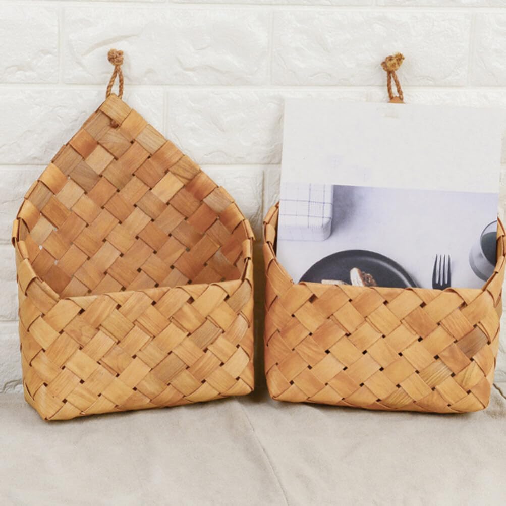 Cesta de Pared Tejida de Madera Marrón 3 Piezas para Almacenamiento