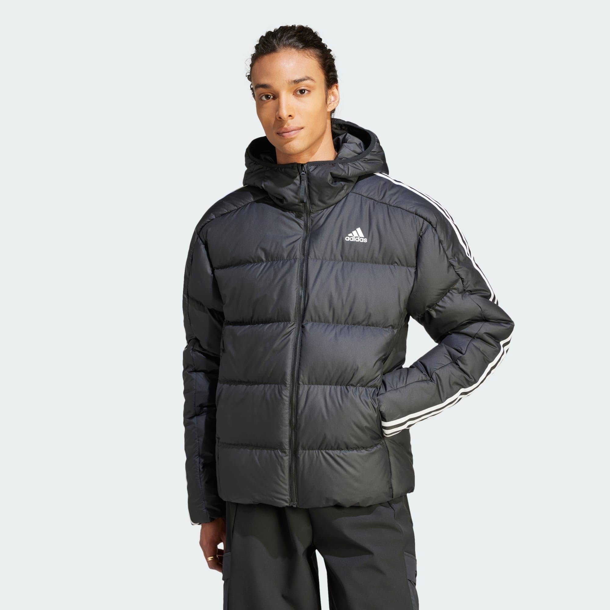 adidas Essentials Midweight Down Hooded Stripes Jacket Piumino Uomo (Pacco da 1)