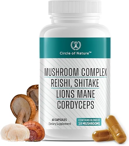 Suplemento complejo de hongos potenciador cerebral, estimulador natural del estado de ánimo con hongos de 10 funciones, melena de león, reishi,