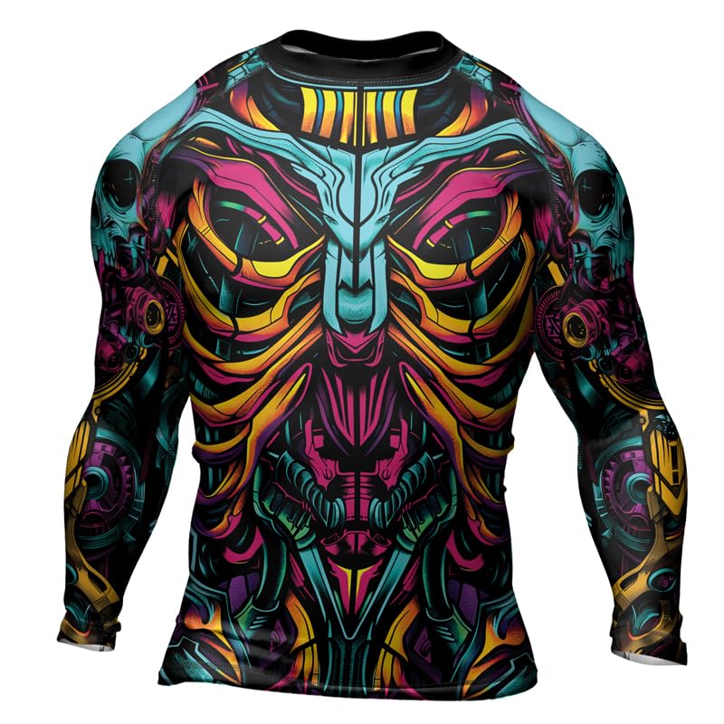 Men’s Long Sleeve Rash Guard Cyber Biomechanic Compression Fit Shirt for MMA BJJ Jiu Jitsu Grappling Combat Sports2