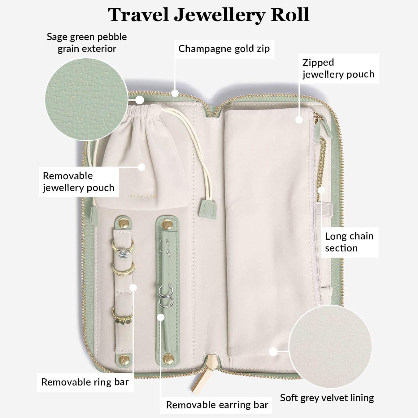 Stackers Sage Green Jewellery Roll