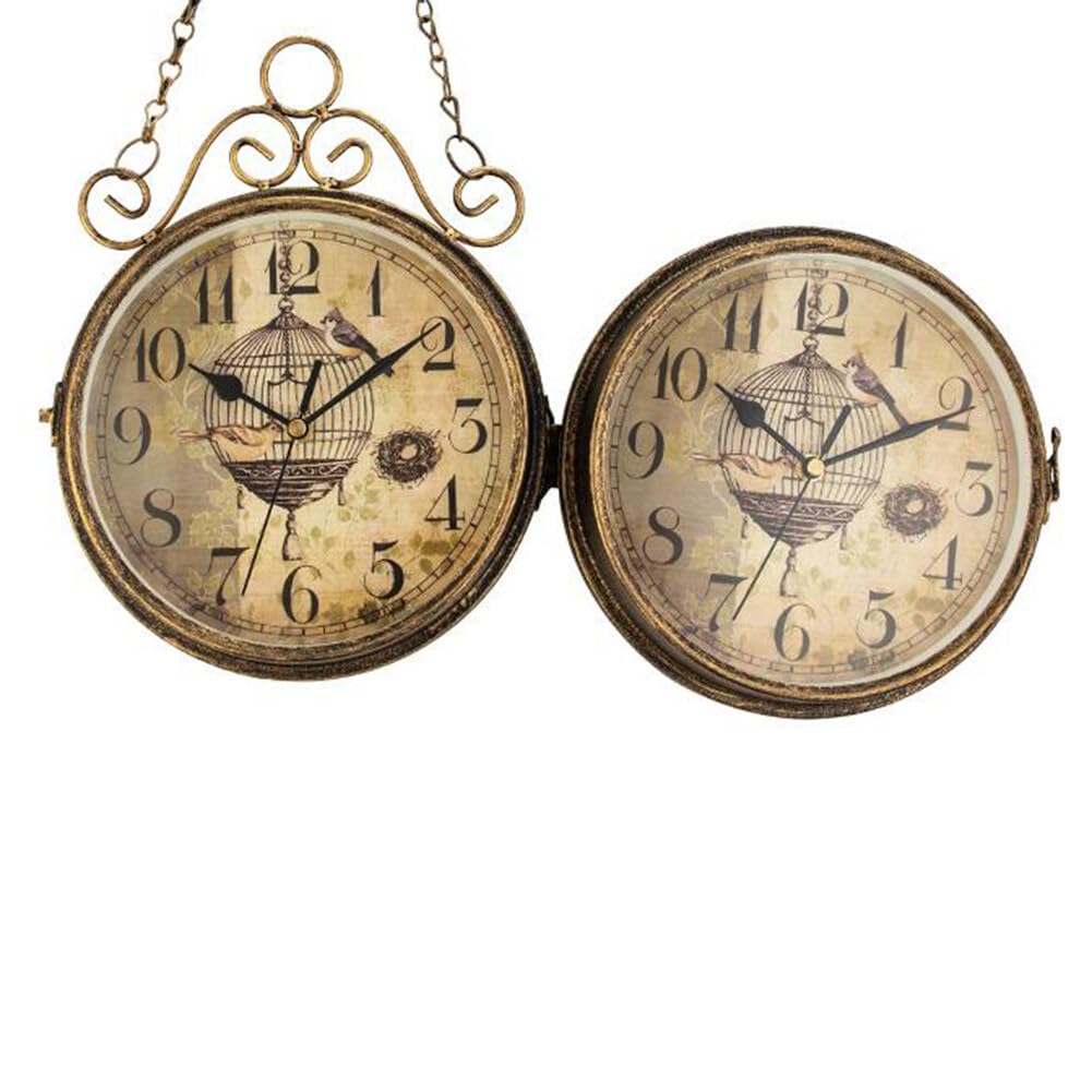 Uposao Orologio da parete retrò a doppia faccia, orologio da parete in ferro con numero di 25 cm, a batteria, orologio della stazione di New York per interni ed esterni, giardino, cucina, cortile
