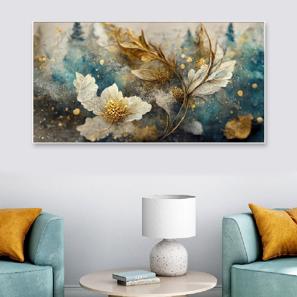 DEKORSTATION Elegant Artwork Ethereal Blossoms White Floral Floating Frame Canvas Wall Painting | Modern Art Flower Canvas Paintings for Living Room Big Size Painting | Size: 18x36 Inch (B0D2P29CVP) Amazon Price History, Amazon Price Tracker