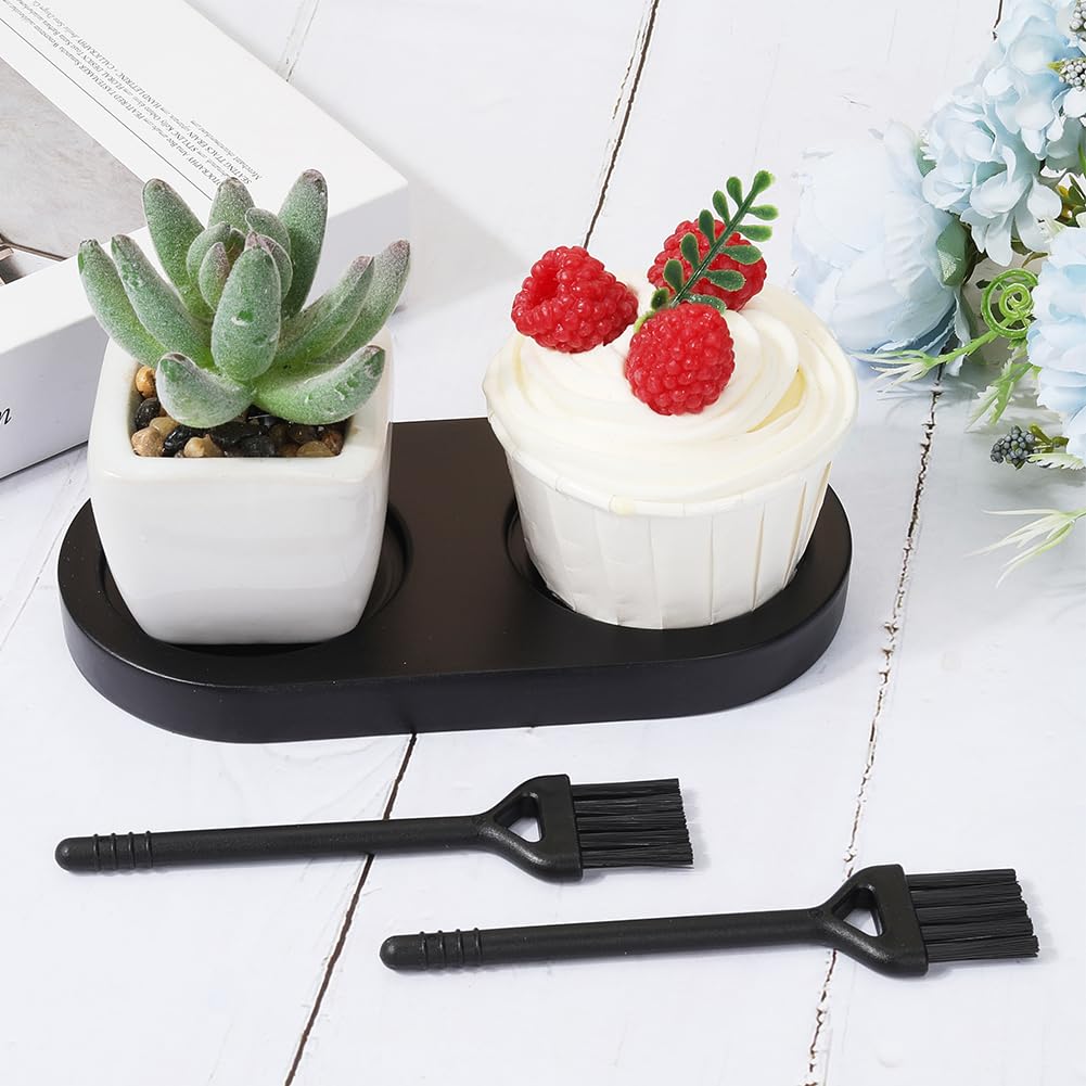 Molinillo de pimienta negra, soporte de madera, molinillo de sal y pimienta, bandeja de madera para comedor con 2 cepillos de limpieza de 5.51 x 2.78 pulgadas, protector de mesa para 2 3