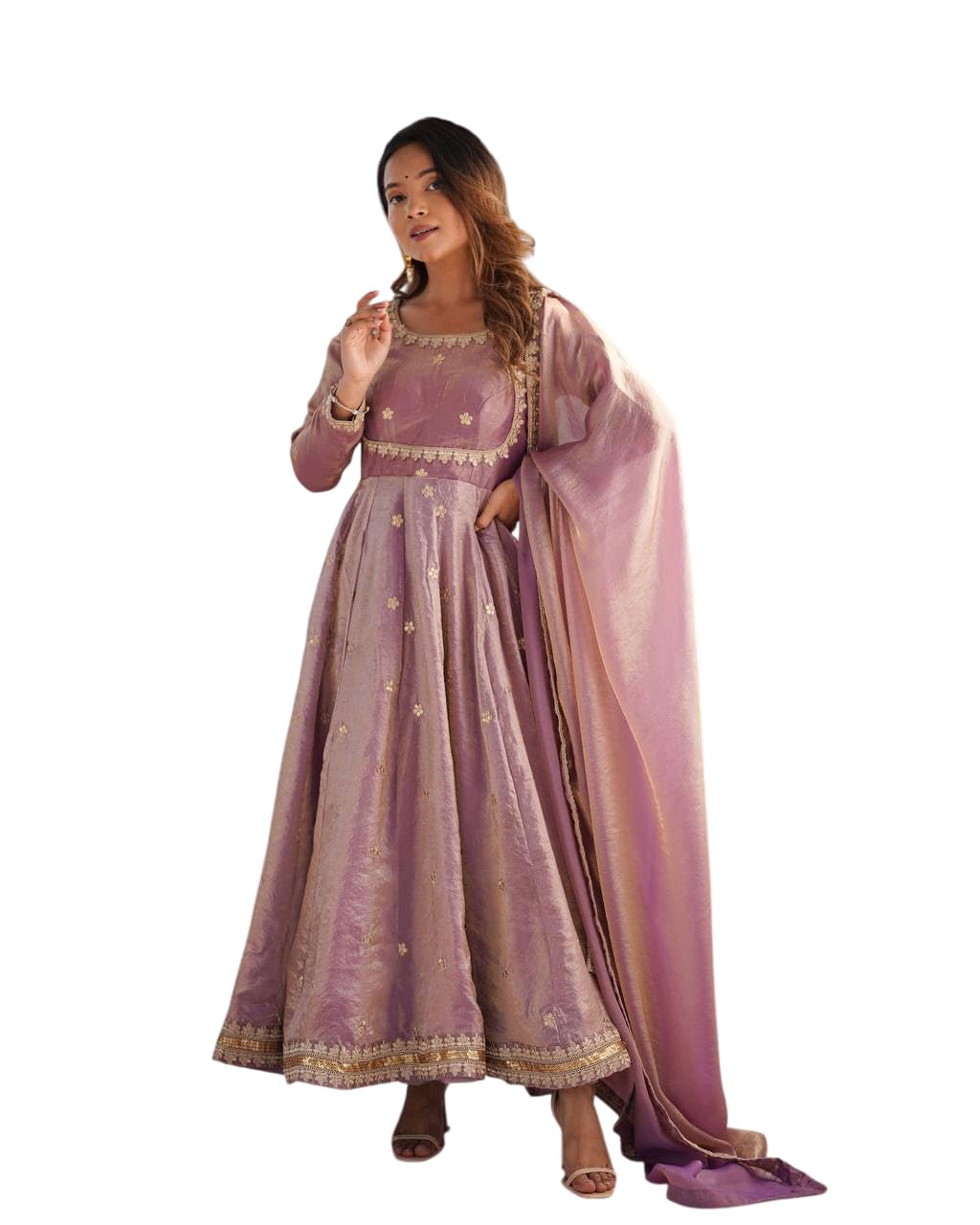 Photo 1 of Amarsri CollectionsWomen'S Fandy Silk Coding with Sequnce work Long Anarkali Kurti Gown With Dupatta (Onion Pink-XXL)