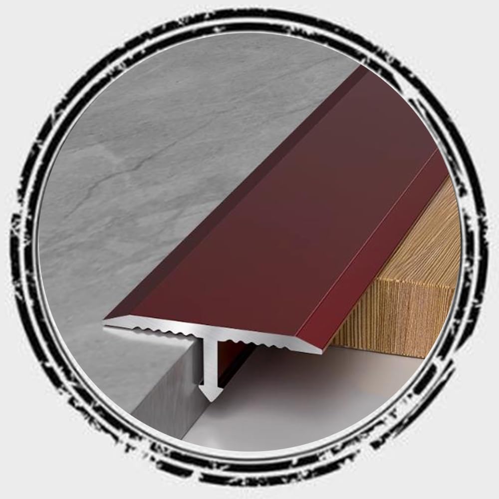 Luysmengeu Red T Molding Floor Transition Strip 35.4In Aluminum Floors Flat Divider Strip, Waterproof Metal Fluted Saddle For Joining Floor Gaps