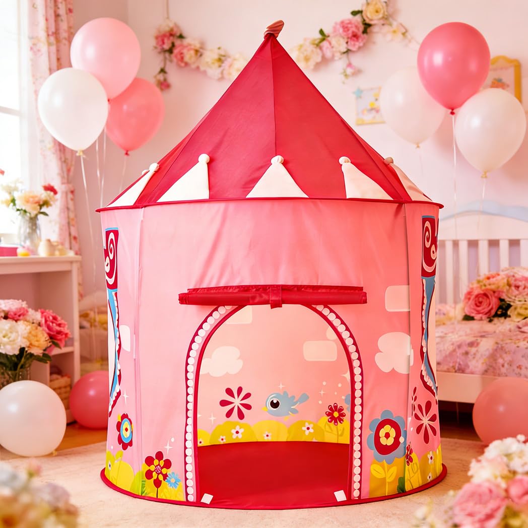 Plegable para niños, Carpa de Juegos para niños, Tienda de bebé para Interior y Exterior, casa de Juegos de yurtas para Guardar Juguetes, con Bolsa de Transporte (Jardín Rosa)