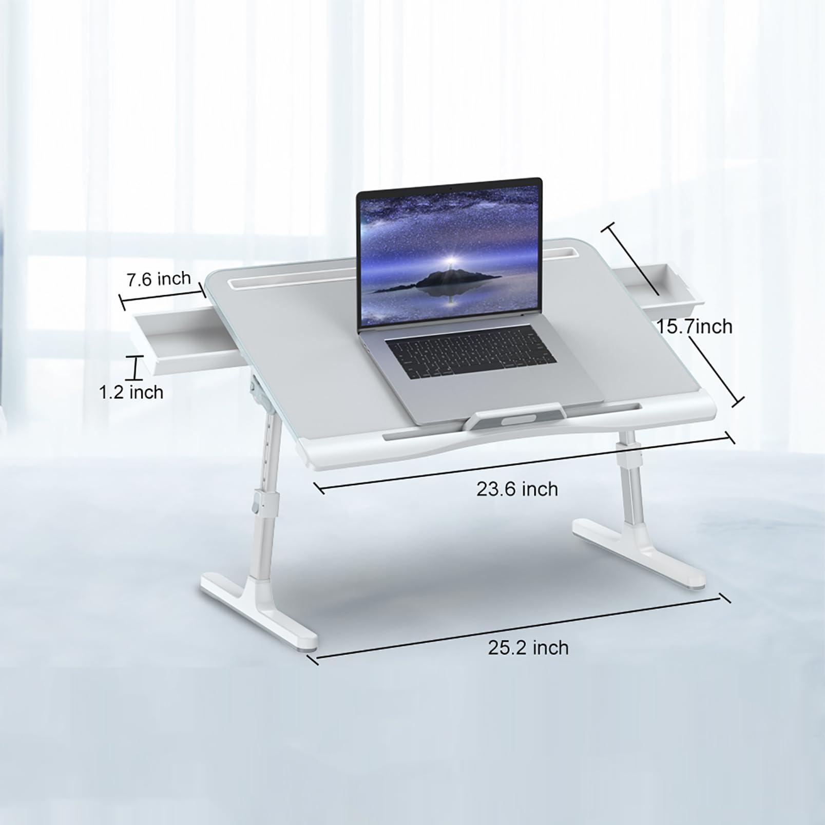 KLEAR - Bandeja Plegable Para Portátil Con Bolsa De Cordón Extral, Mesa De Cama Ajustable Con Alturas Y ángulos, Computadora De Regazo Para Comer, Trabajar, Escribir, Jugar, Dibujar Con 2 Cajones