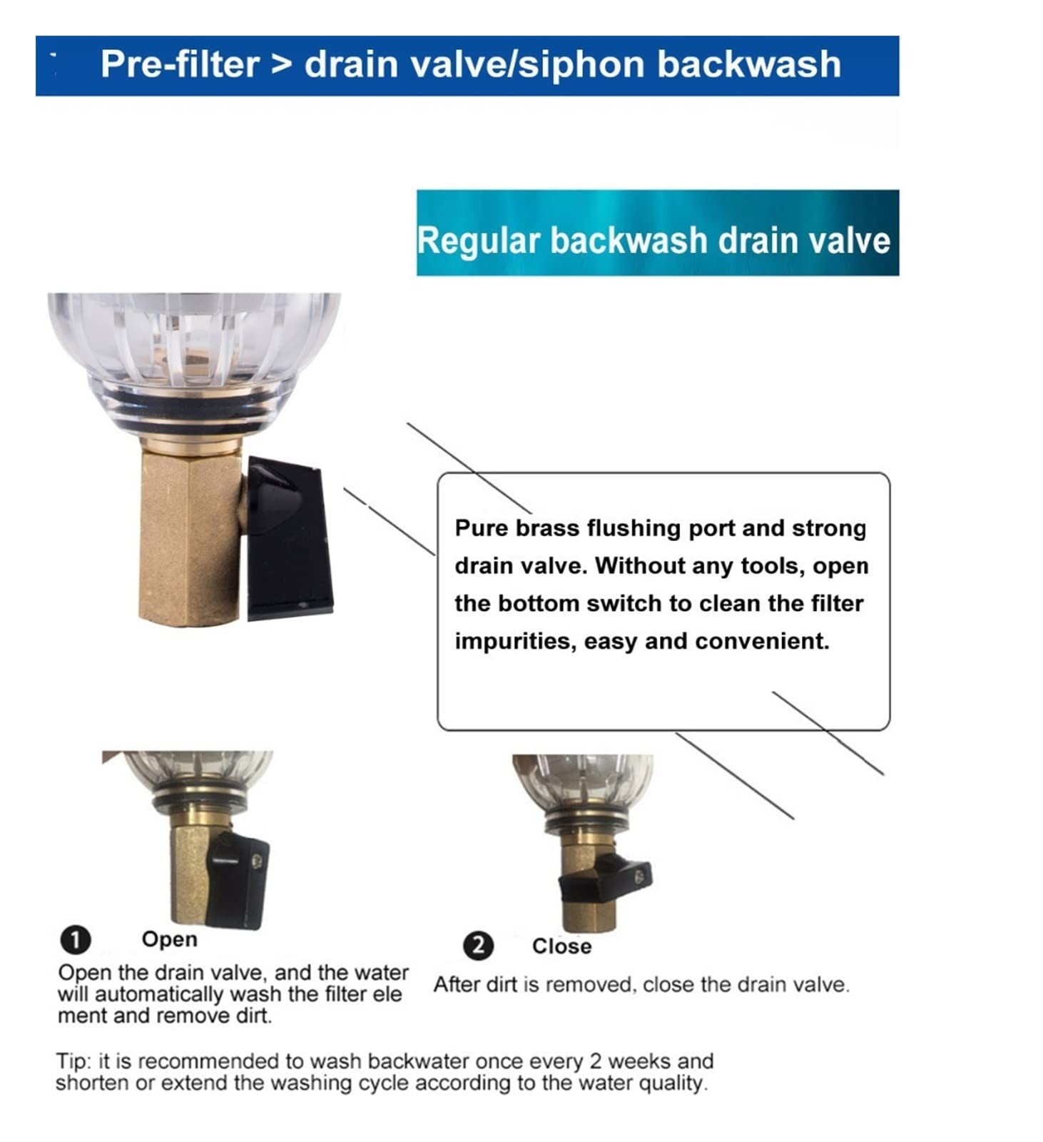 Wkład Filtra Wody, Siphon backwas Filtr wstępny do wody Pierwszy stopień systemu oczyszczania wody mosiężny filtr wstępny z siatką ze stali nierdzewnej(1 in male)