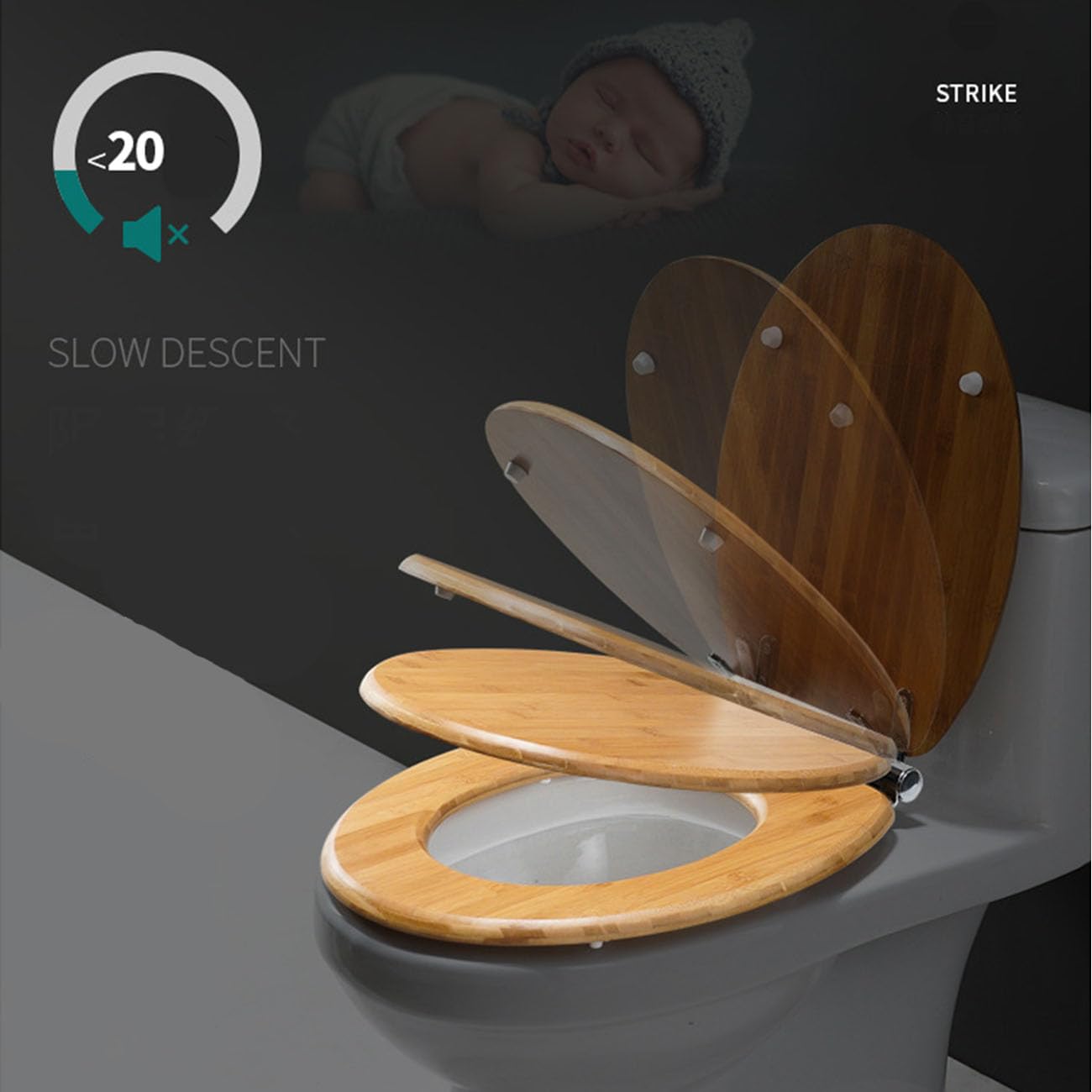 Asiento de inodoro de madera, tapa de asiento de inodoro de cierre suave con bisagra ajustable, antideslizante, liberación rápida para baño familiar