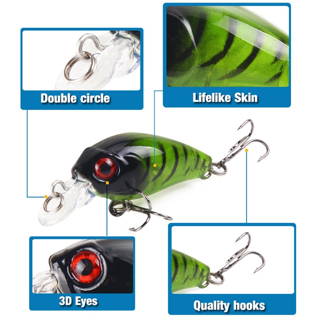 Juego de 8 Cebos Artificiales, Señuelos de Pesca Spinning Mar Flotante 3D,Señuelos Pesca Set, para agua salada, trucha, perca, salmón, simulación falsa