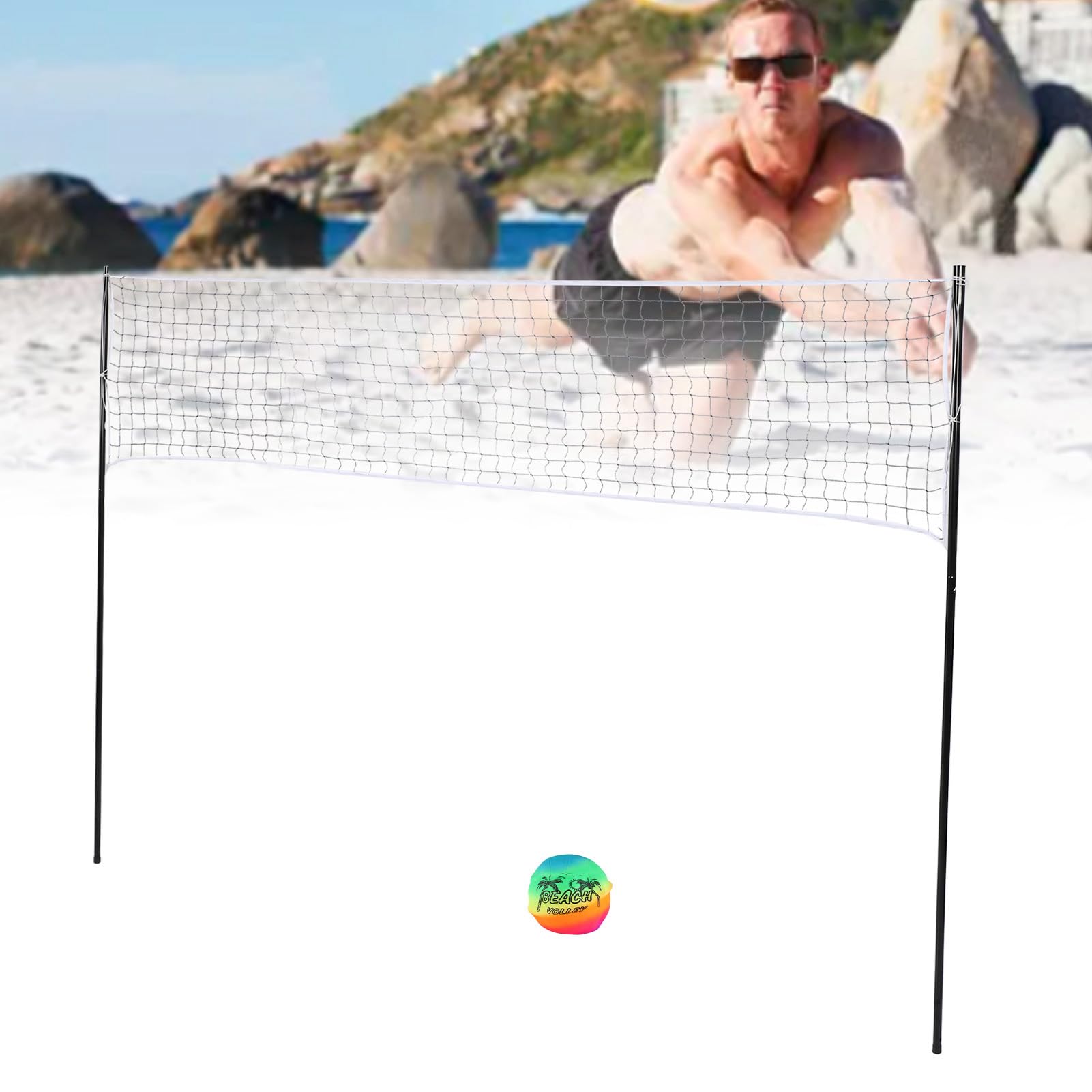Conjunto Red Voleibol Portátil con Postes Soporte y Volleyball y Red Voley y Bomba y Bolso Exquisito y Cuerdas y Uñas, una Red Voleibol Playa para Patio Trasero Al Aire