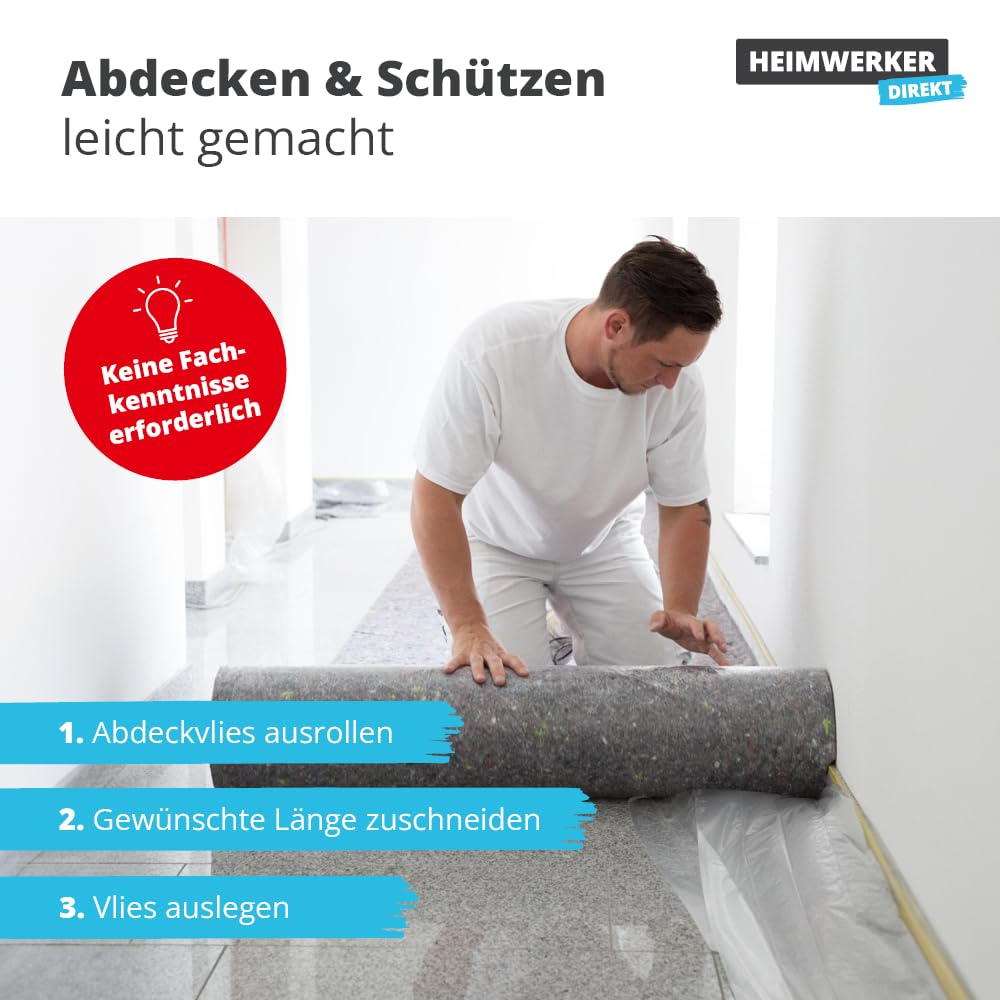 3x Alfa Maler Abdeckvlies 1 m x 25 m – 180 g/m² Schutz- & Malervlies (75 m) | Profi-Qualität - Saugstarkes Saugvlies - rutschfest & wasserundurchlässig - Ideal für Renovierung, Malen, Tapezieren