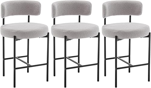 Miniatura 1 de Boucle - Juego de 3 taburetes de bar grises con respaldo, taburetes de bar modernos para isla de cocina, pub, club