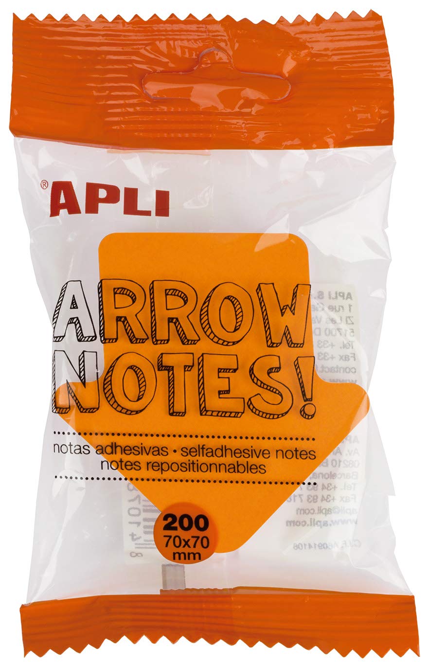 APLI 16276 – Sticky Notes Arrow 70 x 70 mm Pad of 200 Sheets 4 Assorted Fluorescent Colours