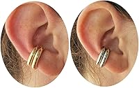 2 Pairs Non-Piercing Chunky Gold & Silver Ear Cuff Earrings for Women - Cartilage Huggie Cuffs, Trendy Fake Jewelry Gift