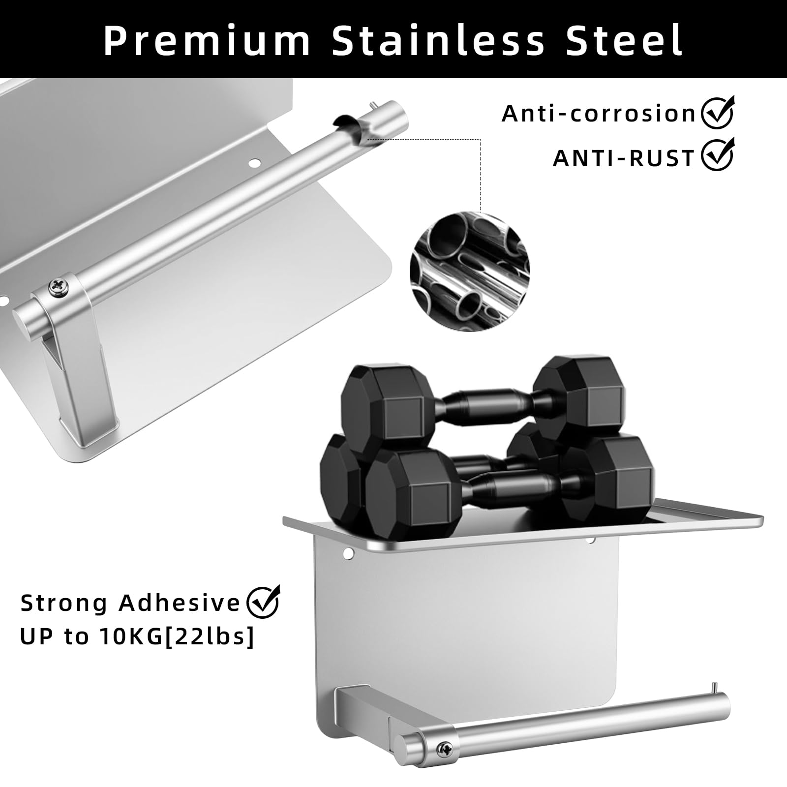 Adhesive Toilet Paper Holder with Shelf Wall Mount Toilet Paper Roller — Amazon image 6