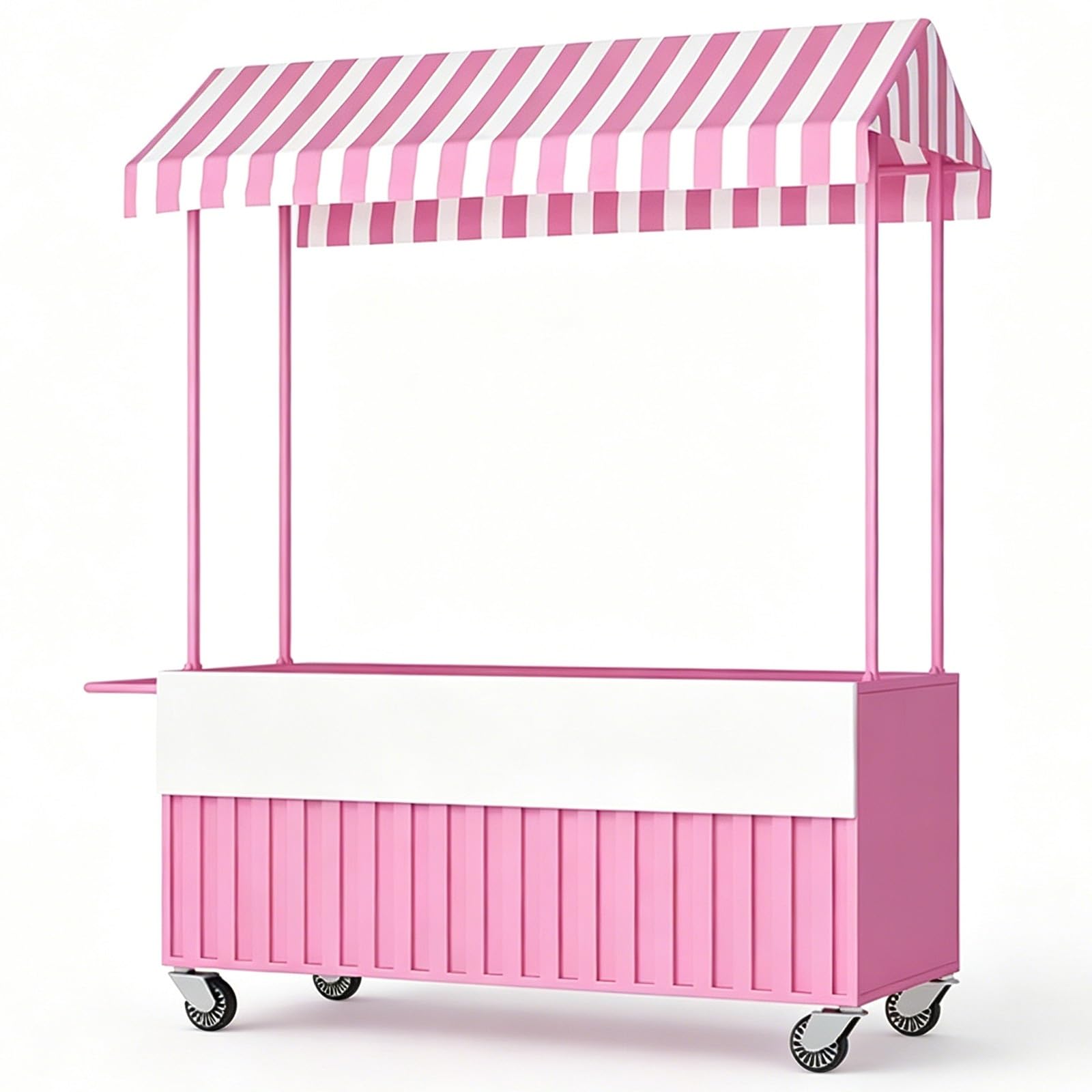 Lxrhlikg Pink Food Vendor Cart, Farmers Market Stand, Iron, With Canopy, Lockable Wheels, Handrail, For Market, Street Food & Events(Pink)