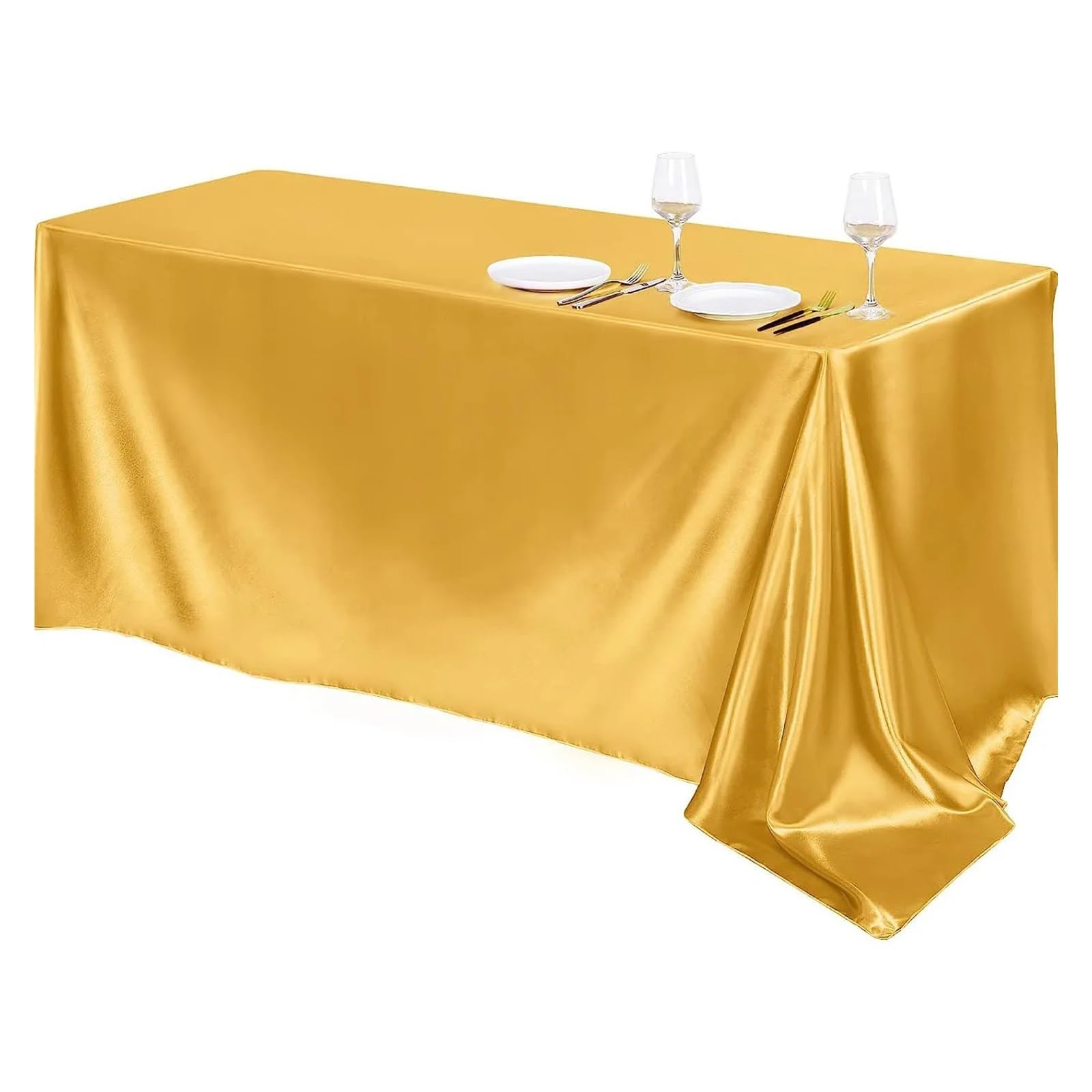 LOPJGGYF Rectangle Tablecloth Satin Table Cloth Bright Smooth White Pink Solid Color Cover Wedding Party Supplies Decors for Wedding Banquet Party Events(Gold,145x275cm)