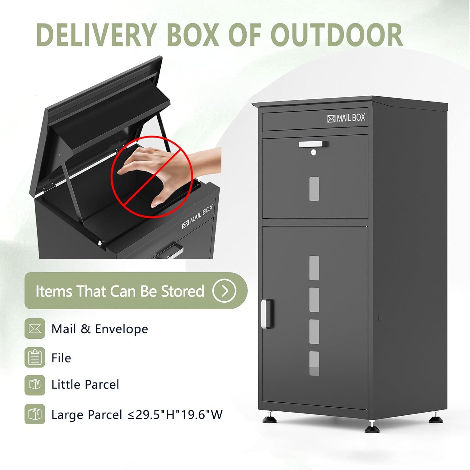 Large Package Delivery Boxes for Outside 42''H Anti-Theft Galvanized Steel Delivery Boxes for Outside with Mail Slot Adjustable Feet Waterproof Delivery Box with Delivery Sign For Porch Office