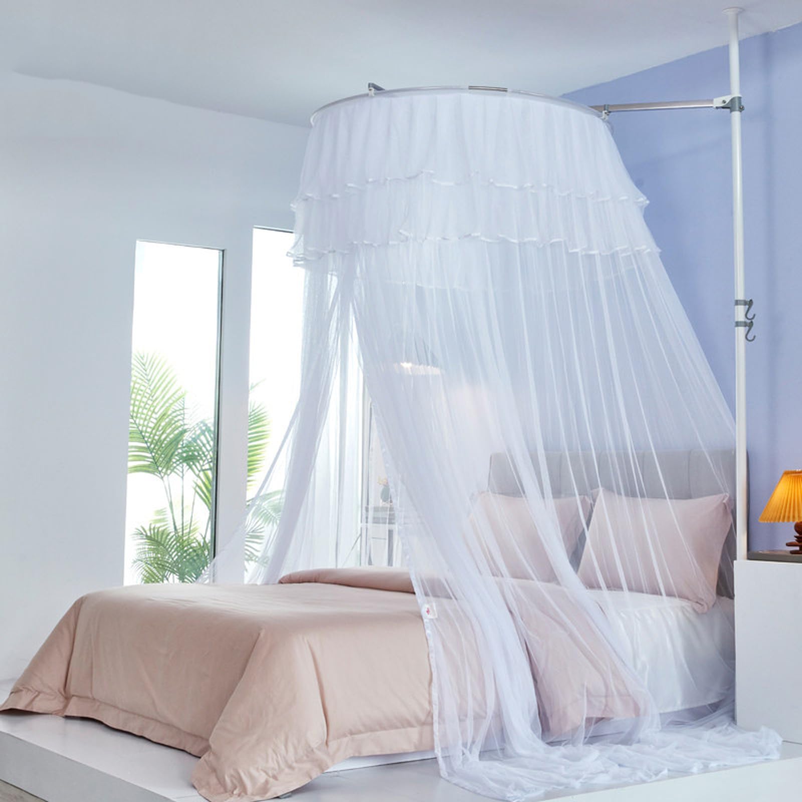 MESCXTY Dreamy Bed Canopy for Girls, Princess Curtains Sheer Mesh, Round Dome Mosquito Netting Twin Full Queen King Bed, White