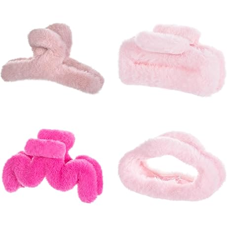 4-Piece Pink Fluffy Luxurious Hair Accessories