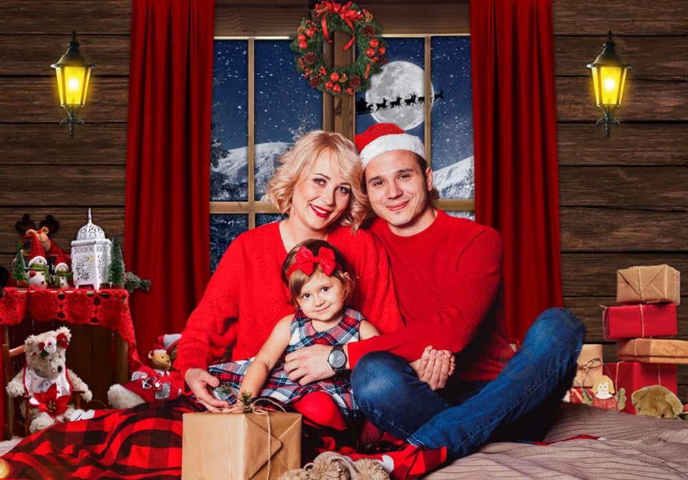 Weihnachts-Fotohintergrund 2,2x1,5 M – Mit Weihnachtsbaum, Kranz & Schnee