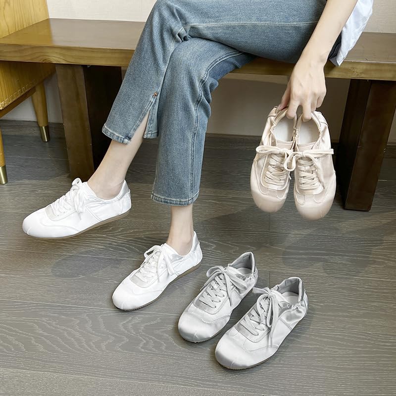 Ballet Sneakers for Women Round Toe Sneakerina Shoes Flat with Satin Fabric Cute Y2K Retro Kawaii Elegant Dressy Fashion Trendy Tennis Trainers Gifts for Daughter Back to School Spring Summer Outdoors3