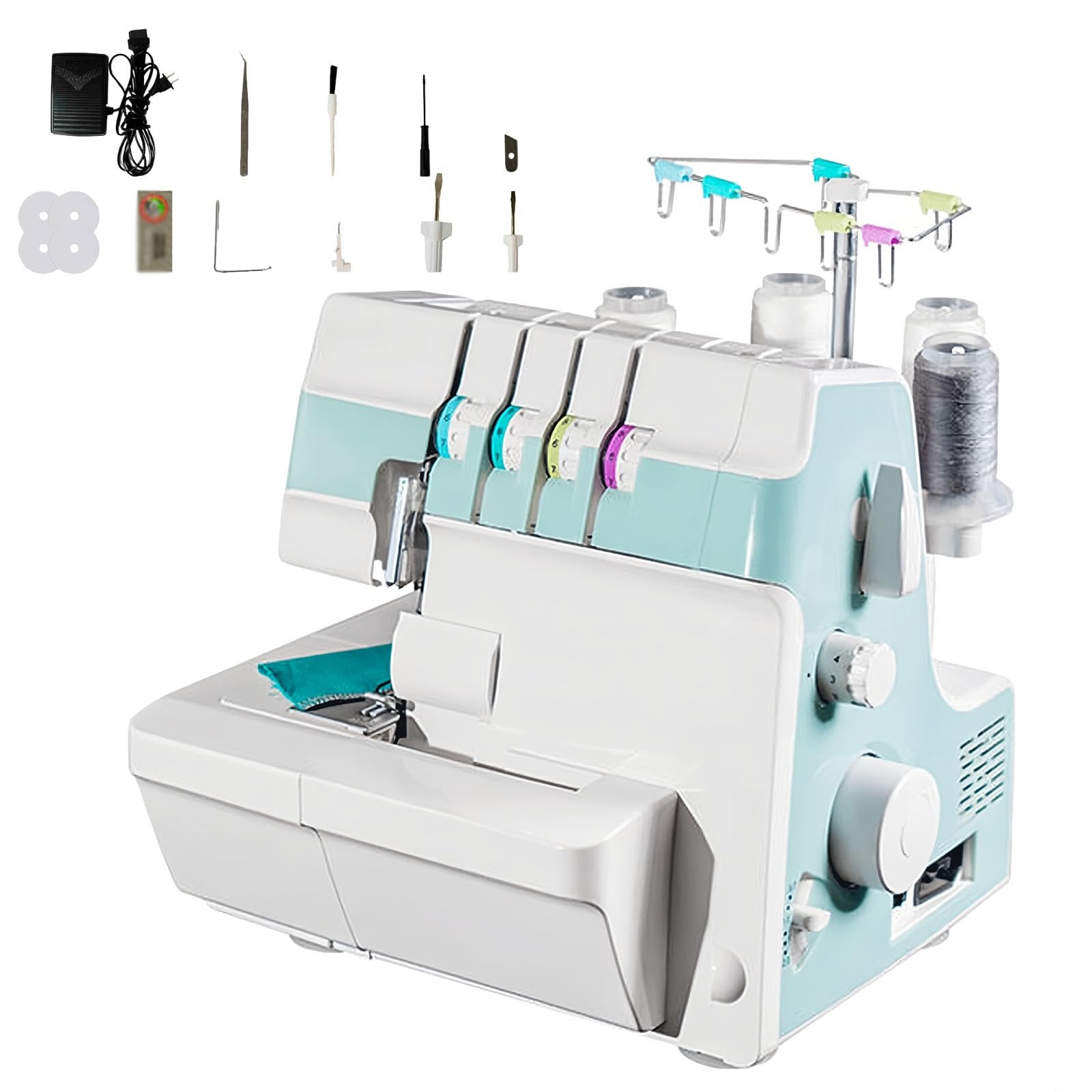 Machine à coudre surjeteuse avec surpiqûre – Capacité 2-3-4 points, distance d'aiguille réglable, lumière LED, grille rétractable pour débutants et professionnels