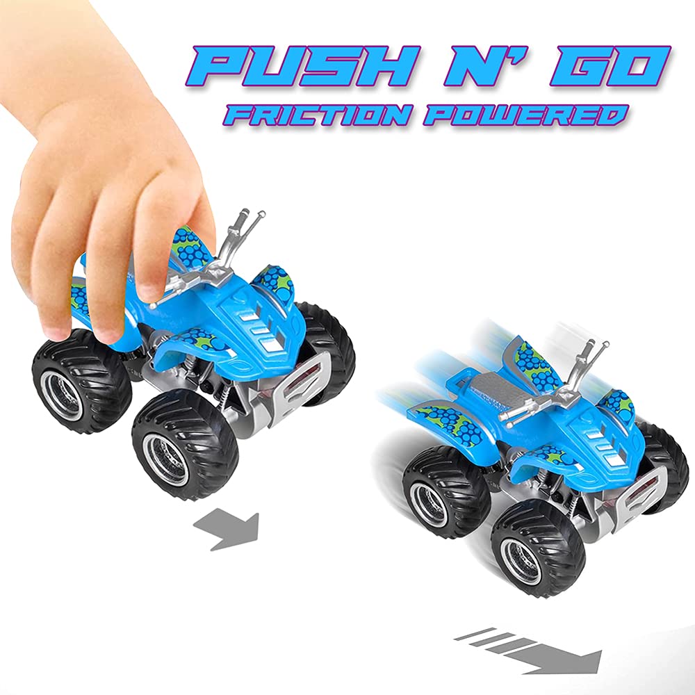 Land & Sea Friction ATV Set de 2, autos de juguete Push n Go con diseños divertidos, regalos de fiesta de cumpleaños geniales para niños, regalos de juego de simulación para niños y 4