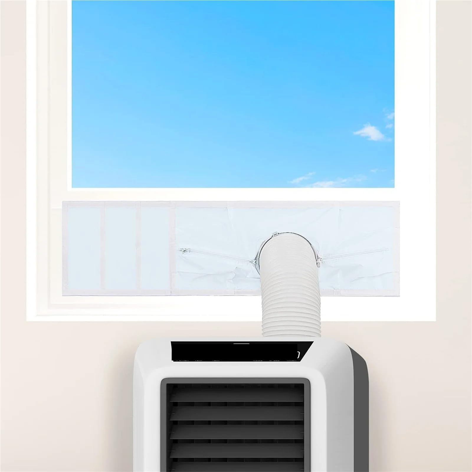 Sellador de Ventanas portátil for Aire Acondicionado, Tela for sellar Ventanas con Cremallera, Longitud Ajustable, Tela Suave for sellar Ventanas.
