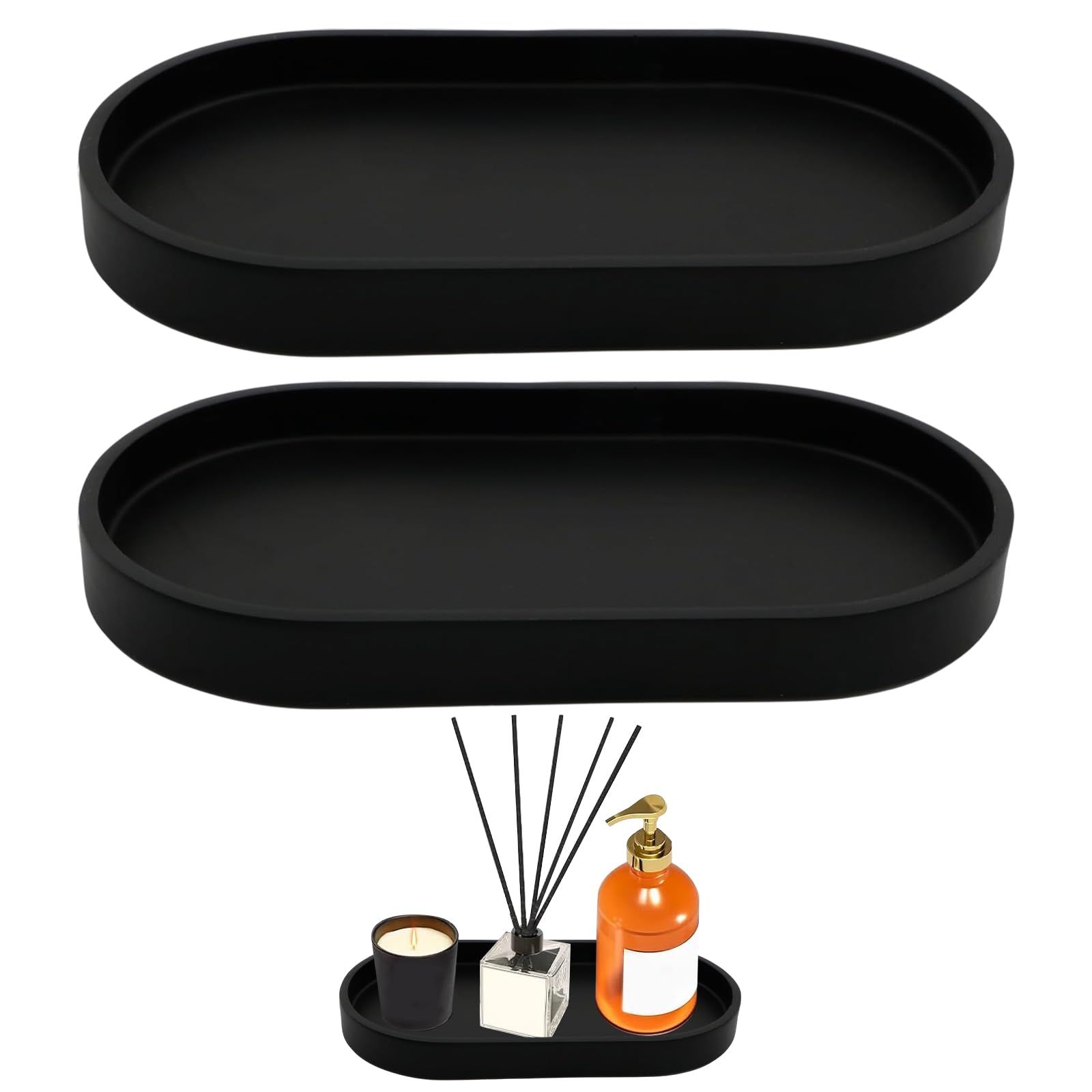 SUWIWKKOA 2Pcs Black Bathroom Tray, Black Coffee Tray, Perfume Candle Key Small Decorative WoodTray for Home Decoration 25cm x 11 cm x 2cm