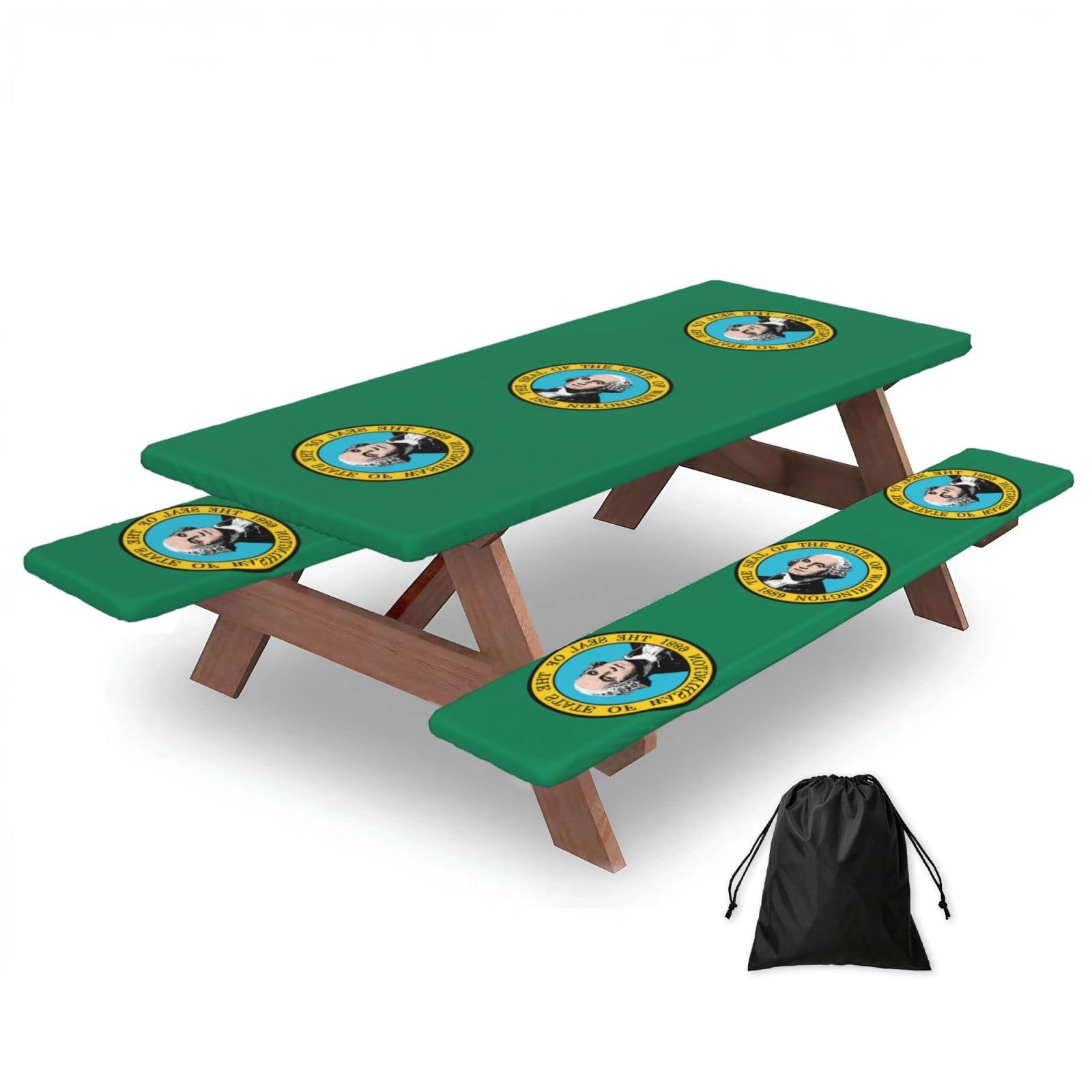 Zyjhyy Black Washington Flag Print Party Table Covers With Bench Covers Set Of 3 Picnic Table Cloth Wipe Clean For Garden Camping