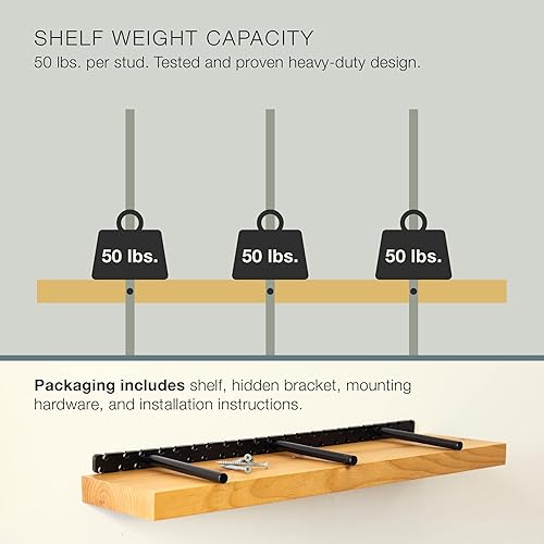 Miniatura 4 de UltraShelf Estante flotante de madera maciza para decoración de pared, aliso, 36 pulgadas de largo x 8 pulgadas de profundidad