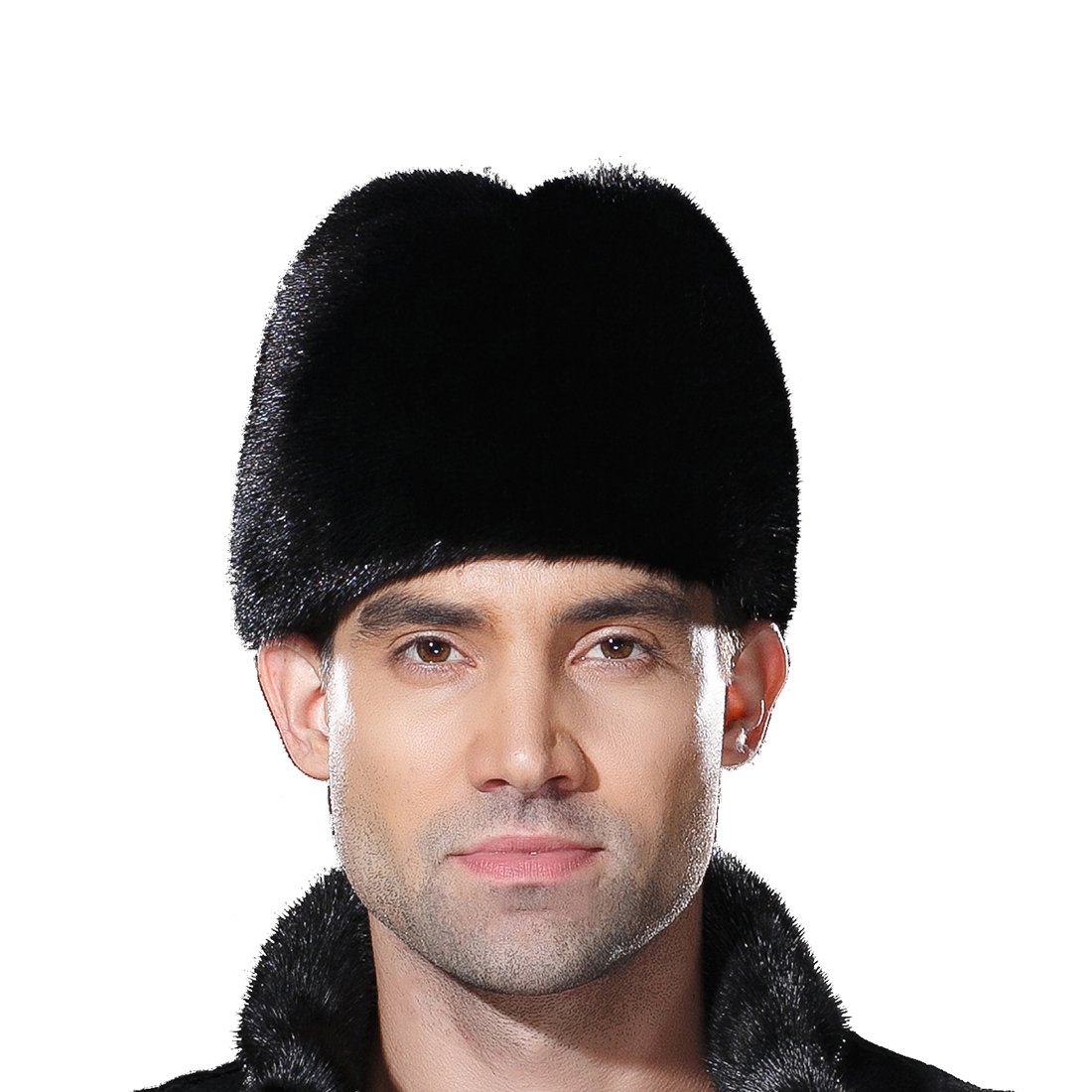 URSFUR Mens Winter Russian Cossack Hat Real Mink Cap Black