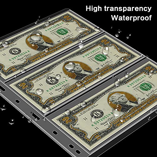 Coin Collection Supplies Currency Sleeves for Collectors, 12 Sheets Money Binder Book Holder Page Protectors, Coupon Organizer Collecting Album Pages for Paper Money Bill Banknote (3 Pocket)