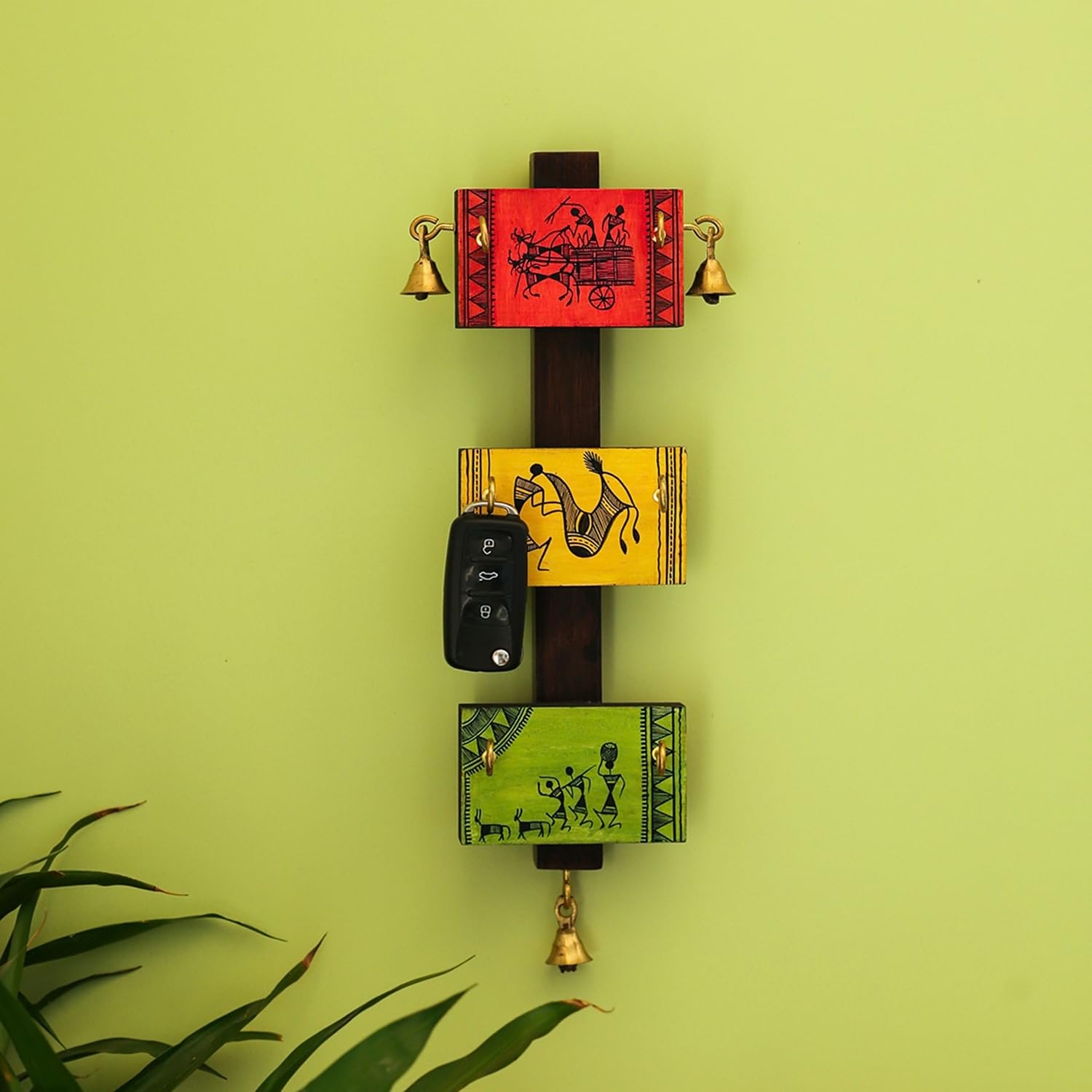 Warli Key Holder - Handpainted Wooden Key Hooks -10