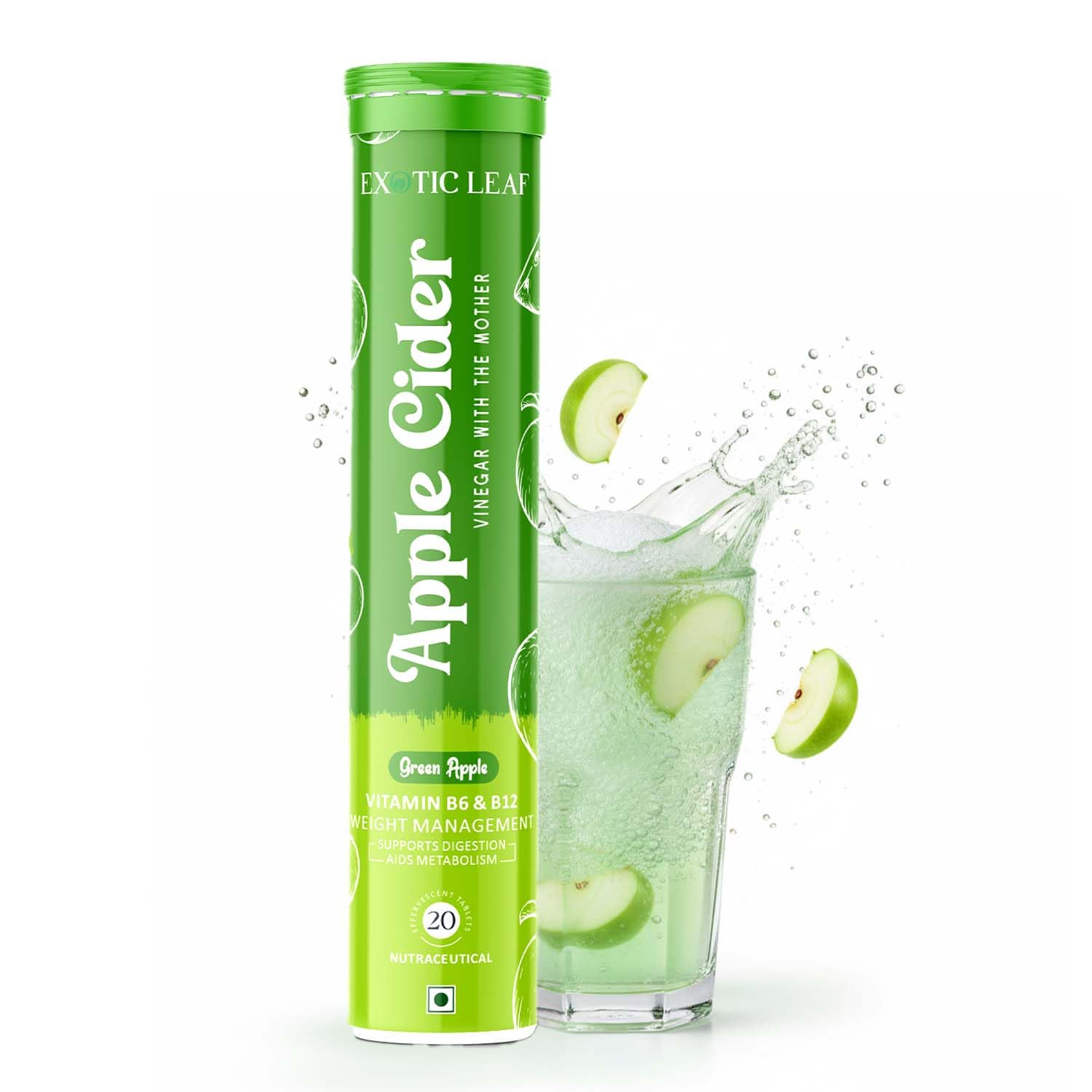 Exotic Leaf Apple Cider Vinegar Effervescent Tablets with Green Apple Flavour | With the Mother | Supports Weight Management, Digestion & Detox – 20 Tablets-picture-23