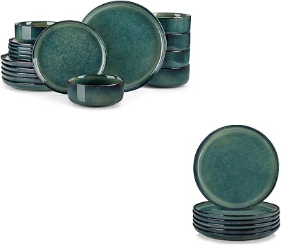 vancasso Starry Green 24-Piece Dinner Set for 6   12 Dinner Plates, 6 Dessert Plates, 6 Cereal Bowls, Ceramic Reactive Glaze Stoneware Crockery, Microwave & Dishwasher Safe