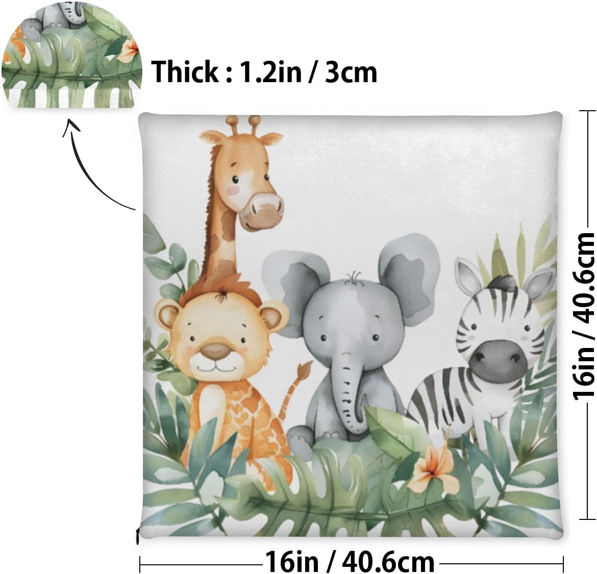 Woodland Jungle Funny Cute Animals Memory Foam Chair Cushion for Dining Chair Comfortable Seat Cushion Non Slip Kitchen Cafe Office Square Chair Pad
