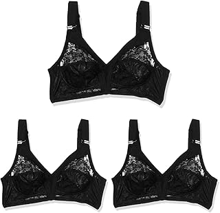 حمالة صدر حريمي من لاسو فائقة الدعم مع دانتيل، أسود، مقاس 42 EU (عبوة من 3 قطع)