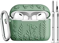 Vista 10 de AIRSPO Funda para Airpod Pro de 2ª Generación, Funda Protectora de Silicona Suave con Relieve Floral 3D con Kit de Limpieza para Apple Airpods Pro