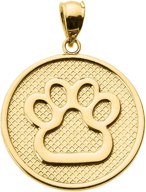 14k Yellow Gold Dog Paw Print Disc Charm Pendant